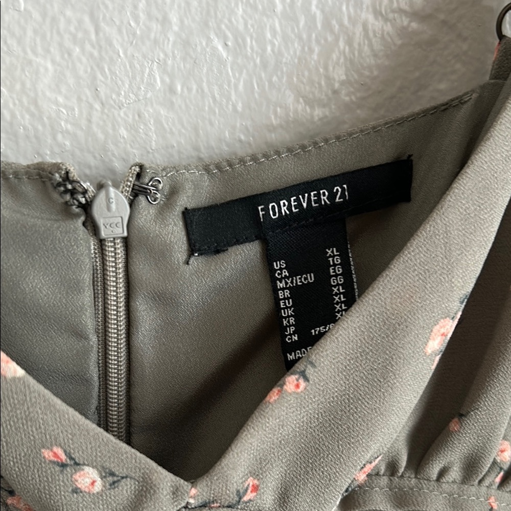 olive green and pink floral romper with ruffle hem - Picture 4 of 11